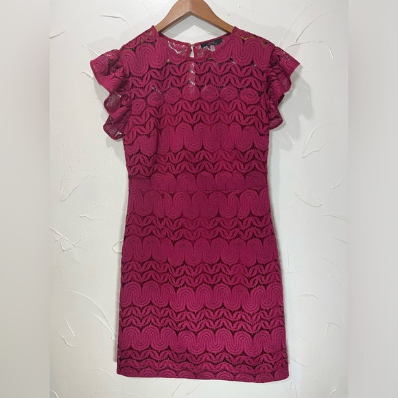 Trina Turk Mai-Tai Ruffle-Sleeve Lace Sheath Dress, Cranberry SZ 8 - Picture 5 of 16